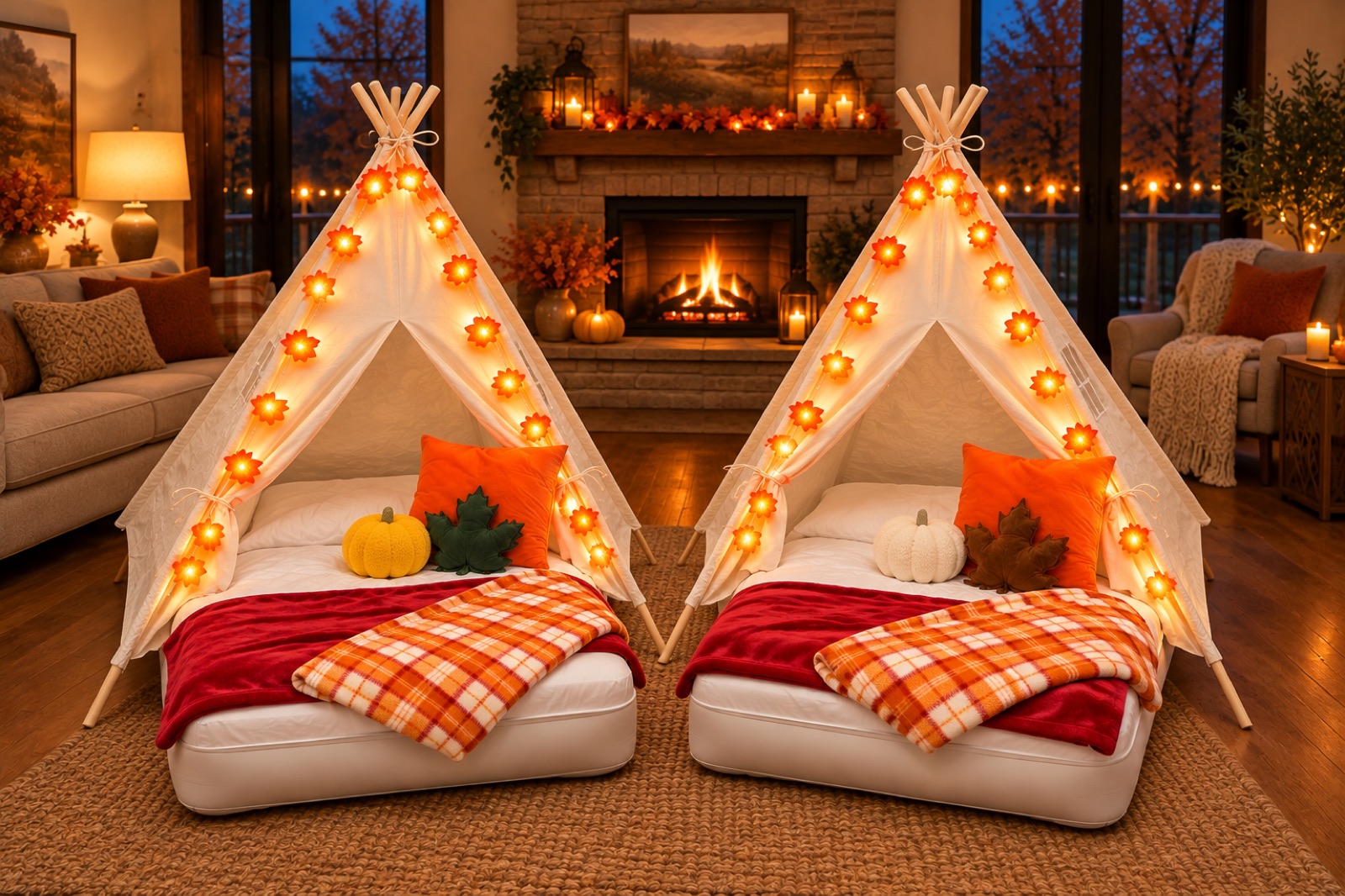 Pumpkin Patch tents with pumpkin pillows